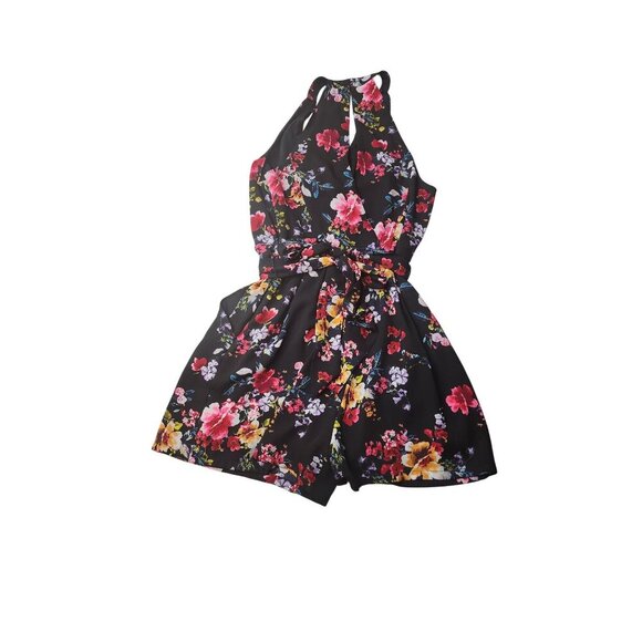 Express Dark Floral Belted Romper - Picture 8 of 15